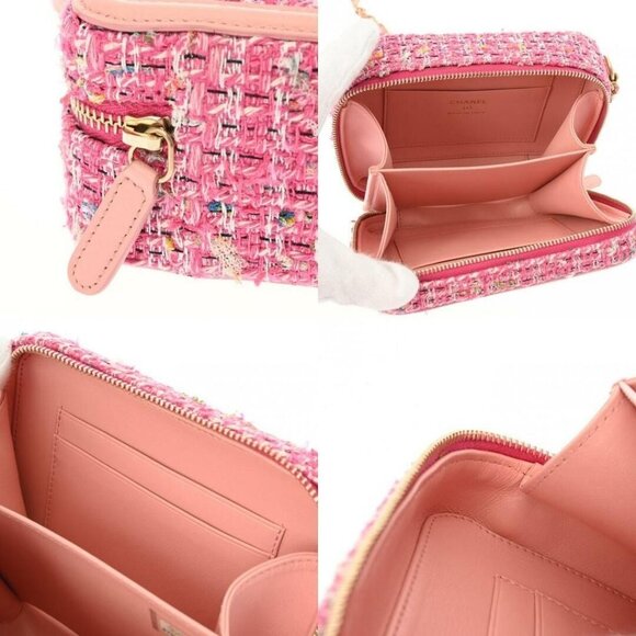 CHANEL Tweed Filigree Vanity Case Quilted Pink Chain Lambskin Bag Tote - Picture 10 of 12